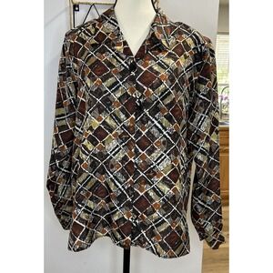 Vintage Stunt Blouse 100% Silk Colored‎ Button Long Sleeves Large Petite